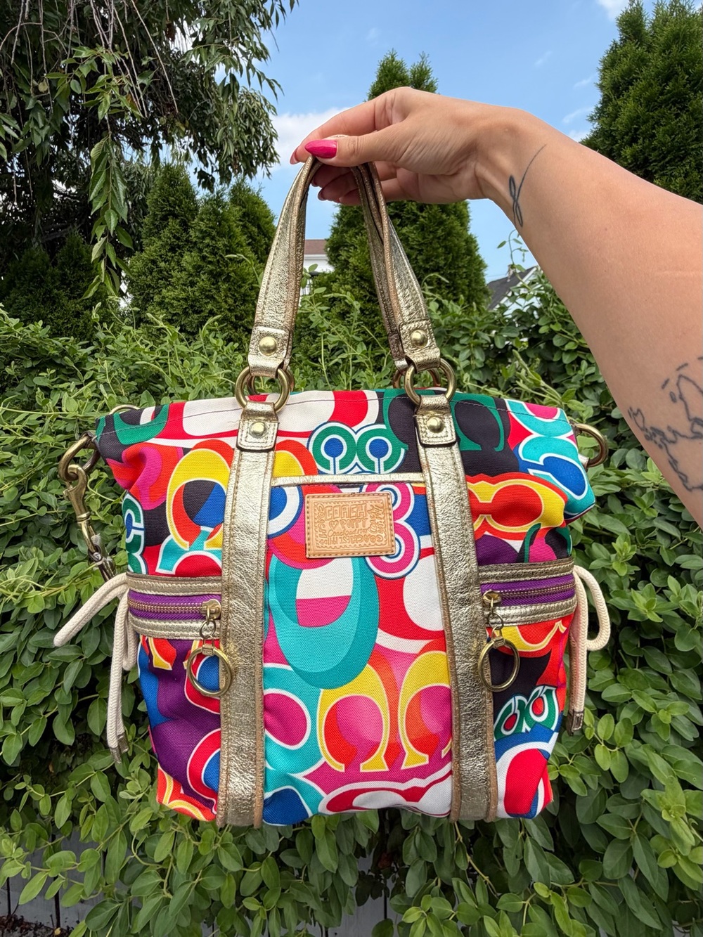 Vintage Y2K Coach Poppy Spotlight Glam Signature Multicolor Crossbody Tote Bag